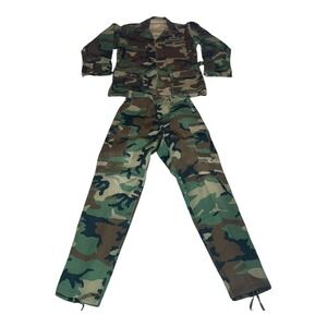 Vintage 1970s US Army Woodland Camo BDU Jacket Pants Set Mens USGI ECWCS - SMALL